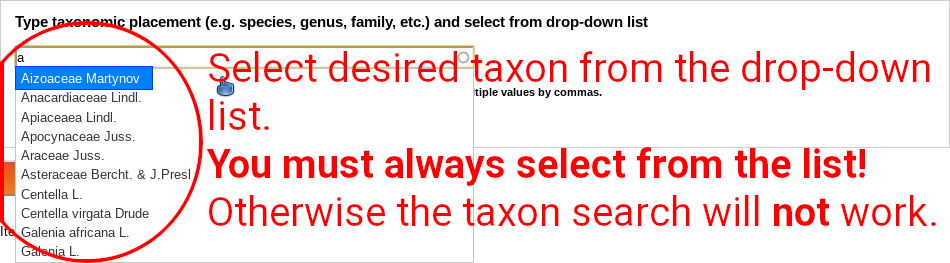 Selecting desired taxon.