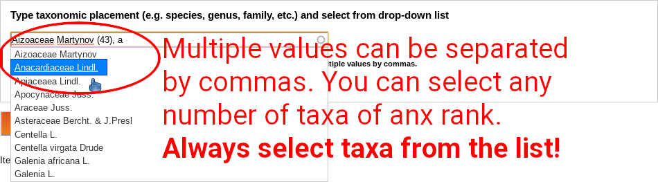 Searching for multiple taxa.